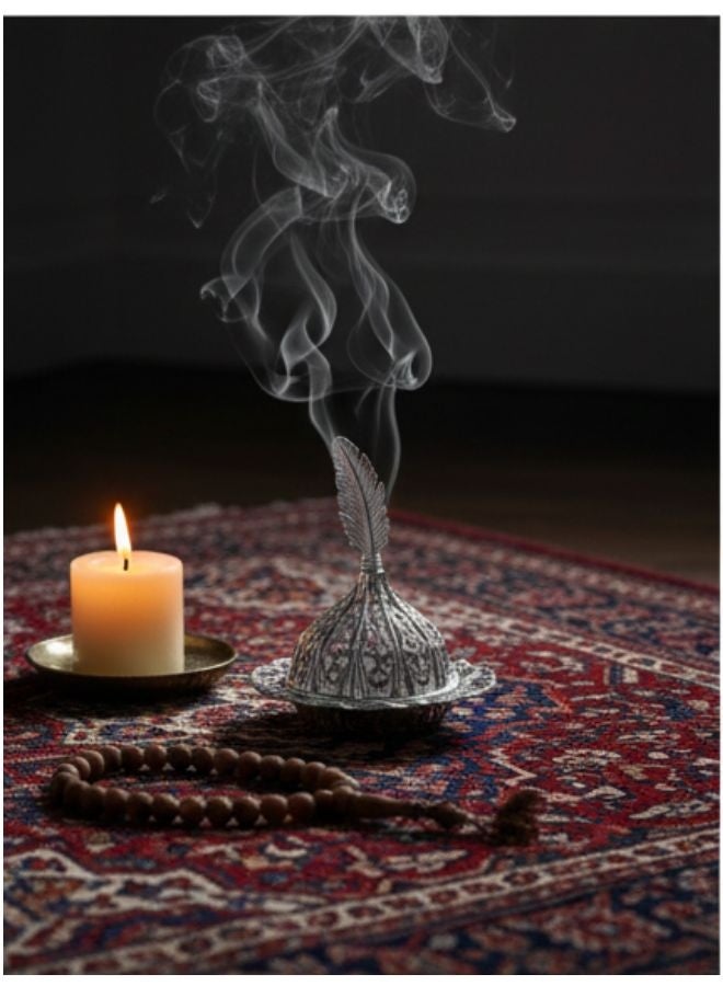 Arabic Incense Burner – Elegant Metal Incense Holder Made of High-Quality Iron with Removable Lid – Perfect for Evenly Spreading Fragrance, Home Decor, Special Occasions & Luxurious Gift for Friends and Family-Silver - Image 2